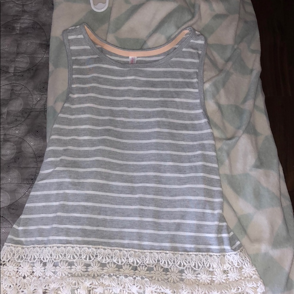 Striped Tank Top With Lace Border